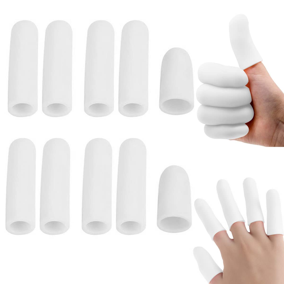 MAYCREATE 10pcs finger protection, Gel Finger Support Protector Gloves, Gel Finger Cots/Covers for Trigger Finger Hand Eczema Finger Cracking Finger Arthritis, White MAYCREATE 10pcs finger protection, Gel Finger Support Protector Gloves, Gel Finger Cots/Covers for Trigger Finger Hand Eczema Finger Cracking Finger Arthritis, White